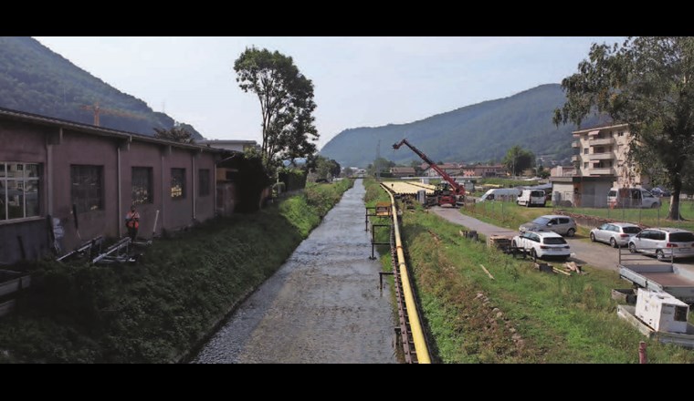 Einwasserungsbahn für den Transport der Leitungen zum See bei Capolago.