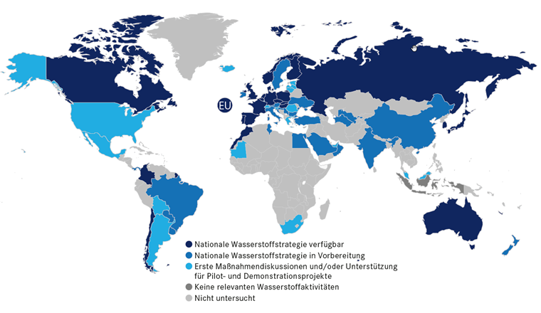 Überblick über die Wasserstoff-Aktivitäten weltweit (Stand: Januar 2022).