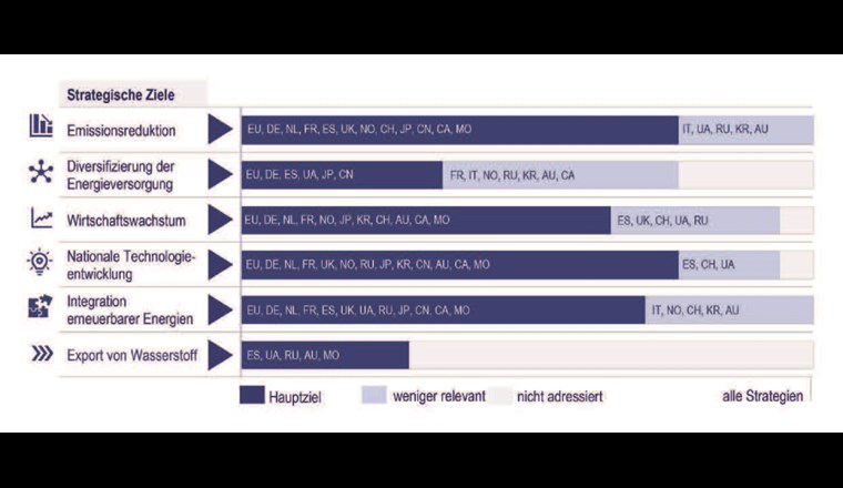 Strategische Ziele hinter den Wasserstoff-Aktivitäten ausgewählter Länder.