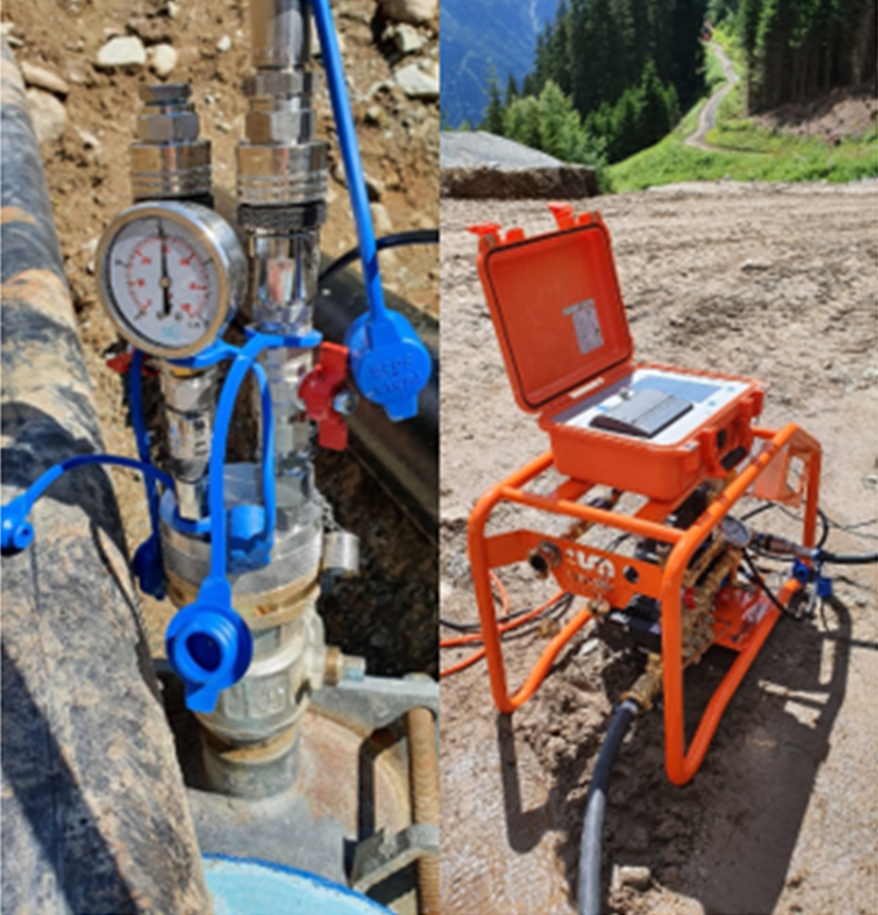 Automatisierte Durchführung einer kombinierten Dichtheits- und Festigkeitsprüfung mit dem Zweck, die Bereitschaft der Leitung für den späteren Netzbetrieb nachzuweisen. (Bild: ©Krohse GmbH, CH-8212 Neuhausen am Rheinfall)