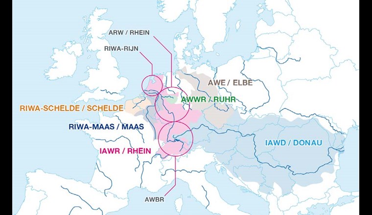 Überblick über die Flusseinzugsgebiete der ERM-Koalition. Die zusammengeschlossenen 170 Wasserversorger aus 18 Ländern vertreten die Trinkwasser- und Gewässerschutzinteressen von 188 Mio. Menschen.
