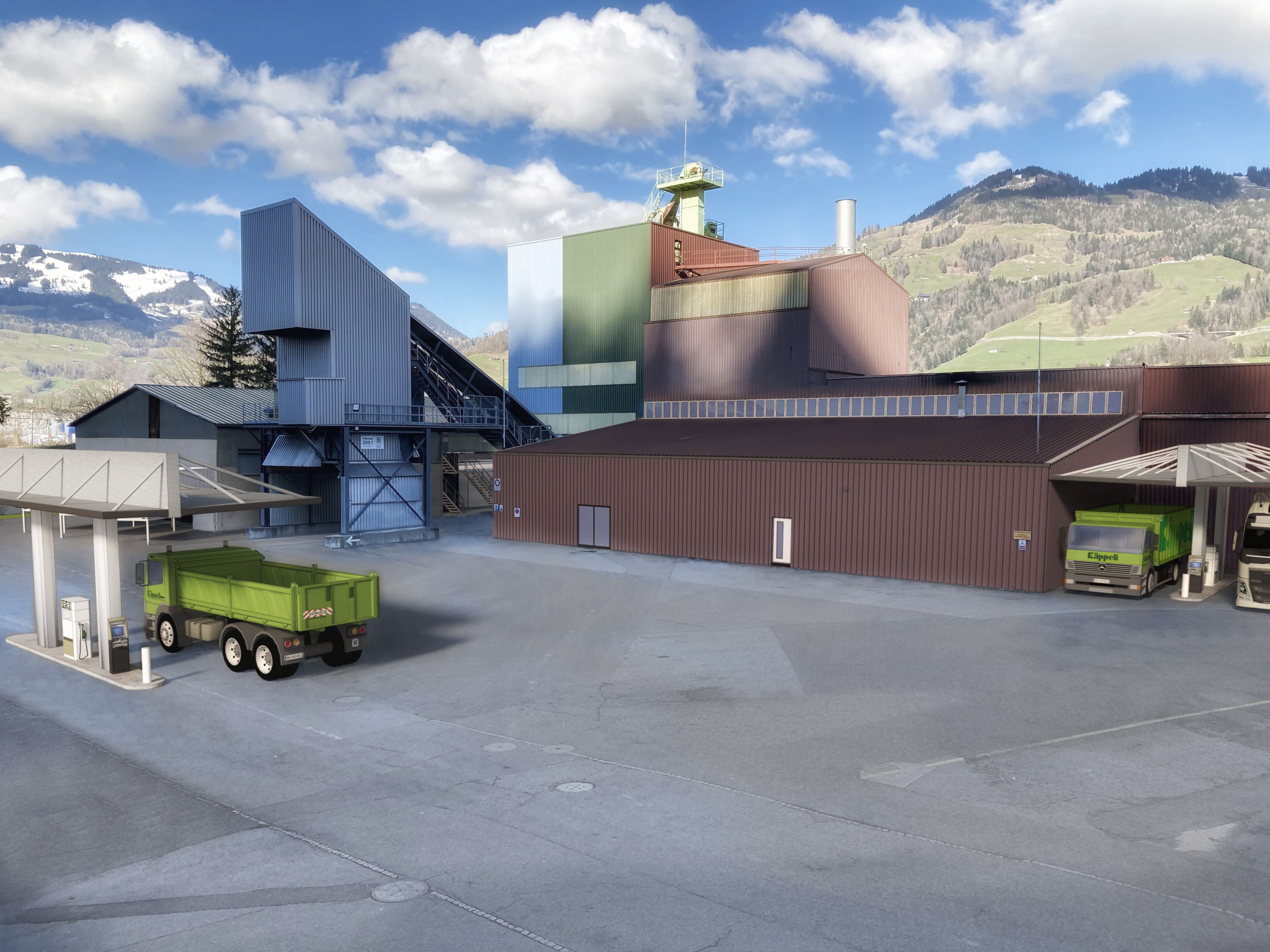 Visualisierung der Wasserstoff-Tankstelle in Seewen. (© IWB)