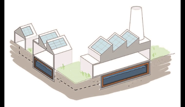 Fig. 7 Verwandlung von bestehenden Hohlräumen im Untergrund in Wärmespeicher mittels Hochleistungs-Wärmedämmung.