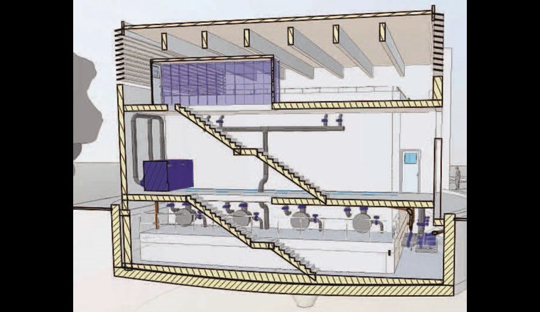 Schnitt durch das neue GAK-Filtergebäude auf der ARA Muri.