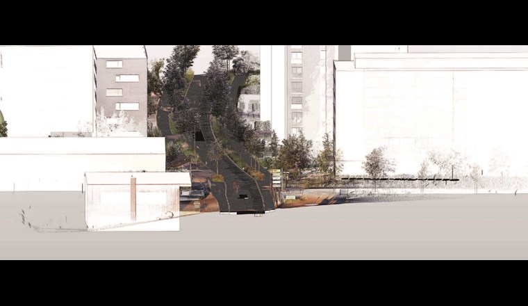 Fig. 2 Modell mit 3D-Laserscan-Aufnahmen und projektierten Werkleitungen (Bildschirmausschnitt Revit).