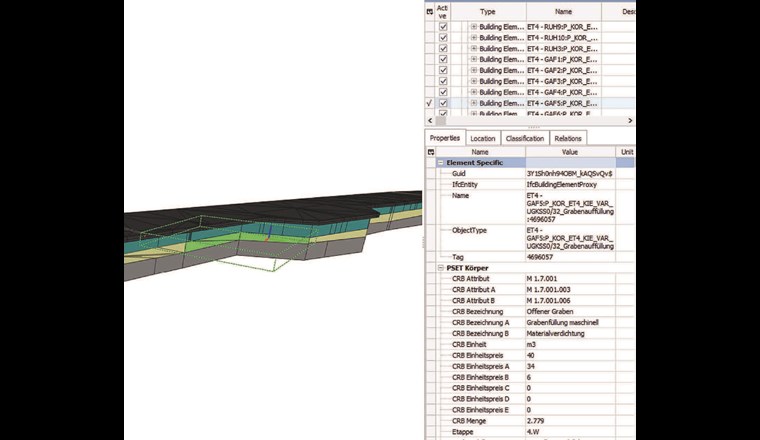 Fig. 5 As-built-Modell mit der entsprechenden Attribuierung, die mit den Codes der Angebotstabelle korrespondierte und als Abrechnungsgrundlage diente (Bildschirmausschnitt Revit).