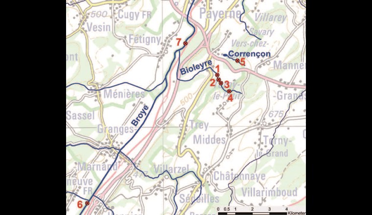 Fig. 12a Localisation des sites de prélèvement (Source: swisstopo).