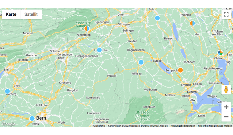 Karte mit Firmen von VSA-Eignungsatteste auf https://vsa.ch/fachbereiche-cc/kanalisation/quik/