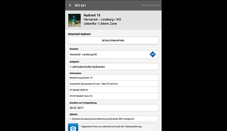 Fig. 3 Ausschnitt aus der Checkliste für Hydranten.