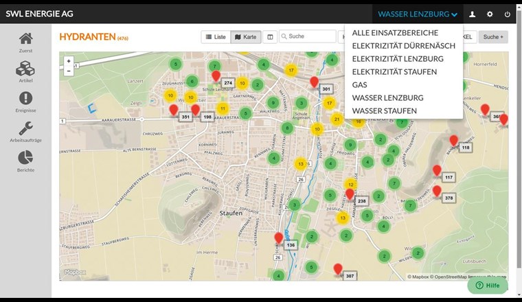 Fig. 4 Übersichtskarten für die verschiedenen Medien und Gemeinden, deren Infrastrukturanlagen SWL bewirtschaftet.