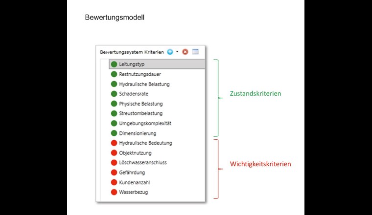 Bewertungskriterien des Asset Management Systems (Screenshot NEPLAN Asset Management)