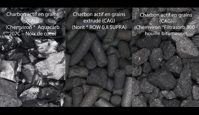 Fig. 6 Les charbons actifs en grain testés sur Saint-Sulpice