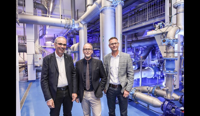 Eröffnung des Quellwasserwerks Sonnenberg (v.l.).: Beat Züsli, Stadtpräsident von Luzern, Stephan Marty, Vorsitzender der Geschäftsleitung ewl, und Patrik Rust, Mitglied der Geschäftsleitung ewl.