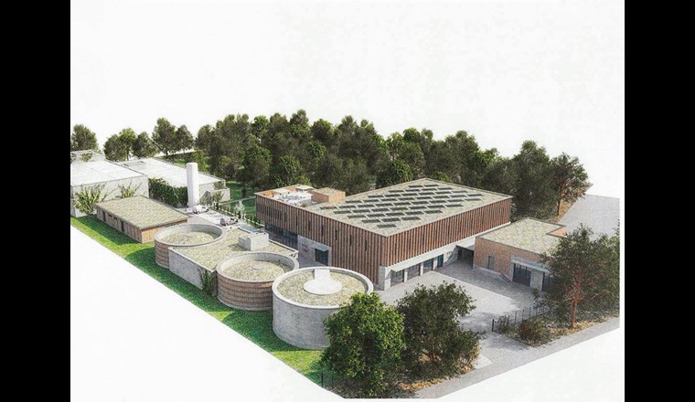 Modellansicht der entstehenden ARA Seeland Süd. (© Rykart Architekten AG)