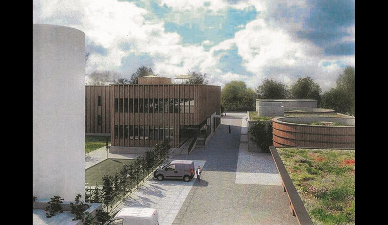 Modellansicht der entstehenden ARA Seeland Süd. (© Rykart Architekten AG)