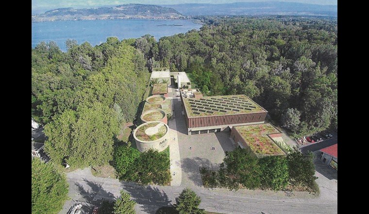 Modellansicht der entstehenden ARA Seeland Süd. (© Rykart Architekten AG)