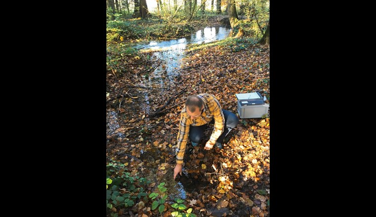 Fig. 6 Probenahme in einem natürlichen Quellaustritt nahe der Kantonsgrenze zu Solothurn.