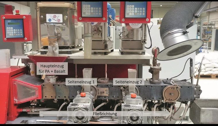 Übersicht der Zugabeorte bei der Compoundierung im Zweischneckencompounder. (Quelle: TUC/SLK)
