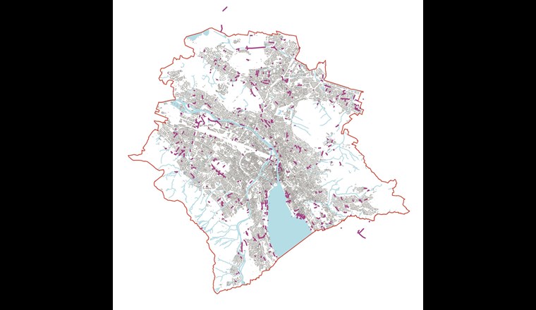 Wasserstandsplan Ist-Zustand: maximaler Wasserspiegel über Gelände beim 10-jährlichen Niederschlagsereignis