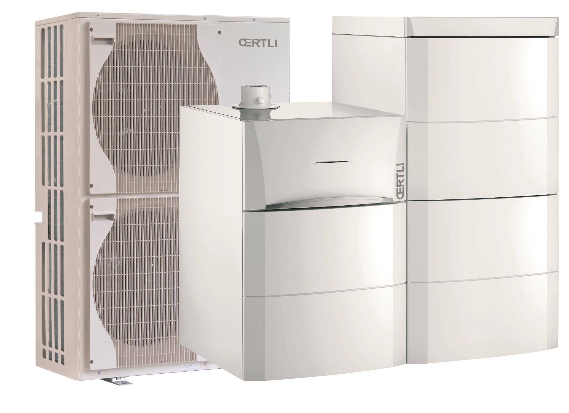 Das Hybridsystem besteht aus einer Wärmepumpe, einem Gasbrennwertkessel und einem Brauchwarmwassererwärmer