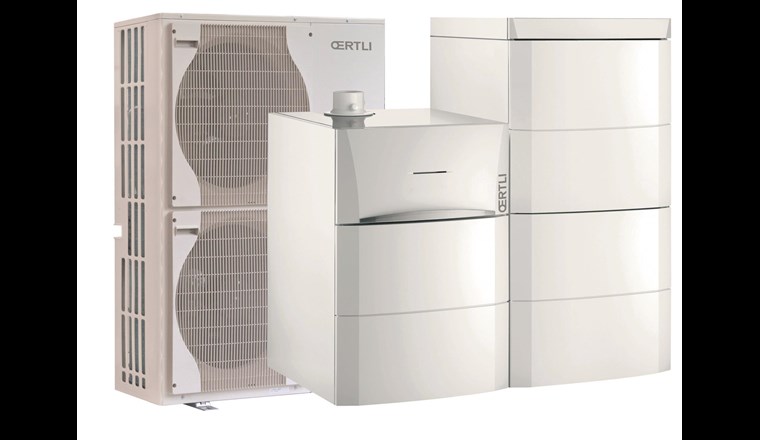 Das Hybridsystem besteht aus einer Wärmepumpe, einem Gasbrennwertkessel und einem Brauchwarmwassererwärmer