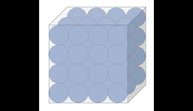 Fig. 7 Würfel mit Kugeln zur Berechnung der totalen Oberflächen pro Würfelvolumen.