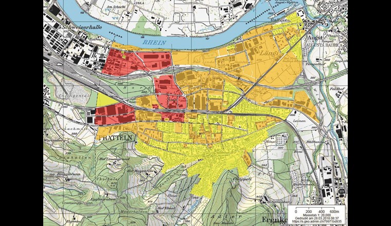 Fig. 1 Zonenplan Pratteln mit Beurteilungswerten.