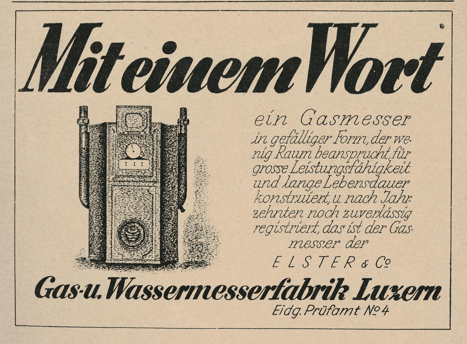 Gasmesser - mit diesem einen Wort fing 1926 die Inserategeschichte des Monats-Bulletins an.