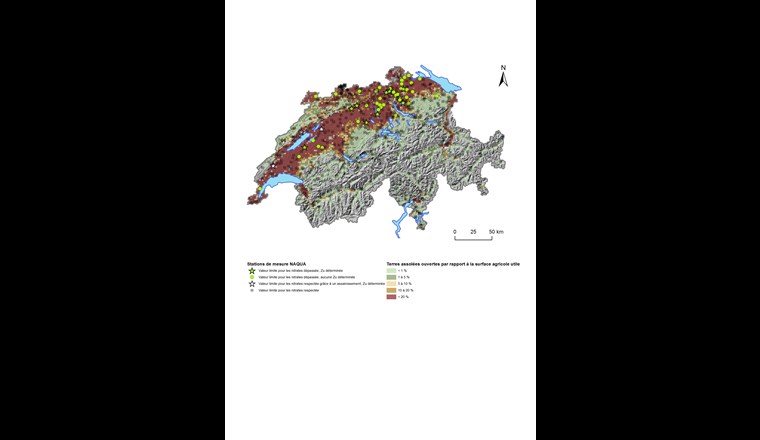 Je höher der Anteil der offenen Ackerfläche an der gesamten landwirtschaftlichen Nutzfläche, desto höher ist in der Regel auch die Nitratverunreinigung des Grundwassers mit Konzentrationen von mehr als 25 mg/l. Dies geht aus der 2017 durchgeführten Erhebung der Messstellen von Trinkwasserfassungen mit ausgeschiedenen Zuströmbereichen hervor.