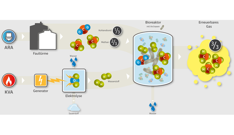So funktioniert der Power-to-Gas-Prozess in der Anlage von Limeco. (Bild: Limeco)