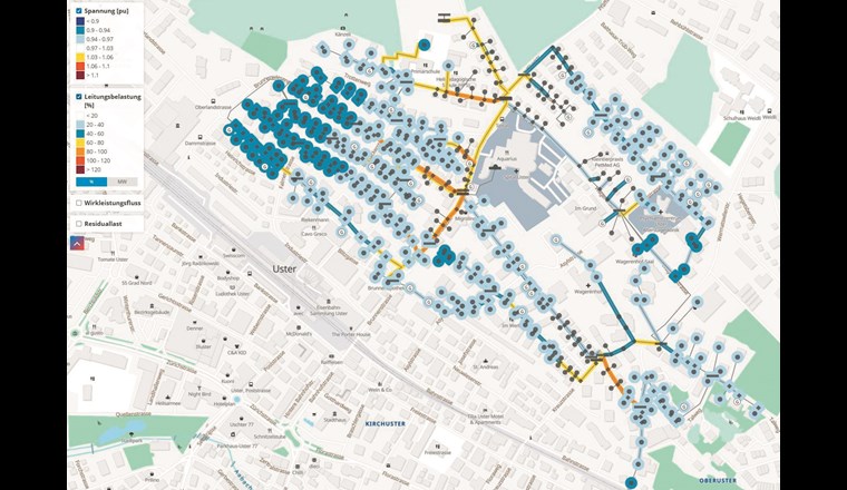 Fig. 6 Lastflussberechnung und Netzanalyse mit Adaptricity Smart-Grid-Simulator.