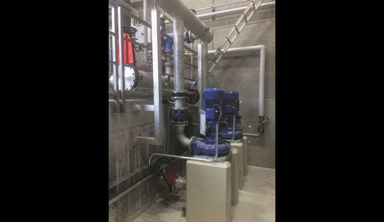 Entnahme des gereinigten Abwassers über einen Pumpensumpf im Nebenschluss und trocken aufgestellte Abwasserpumpen.