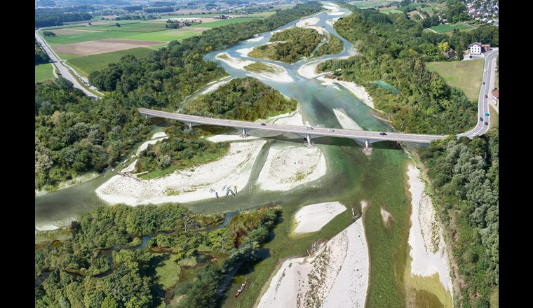 So könnte sich die Thur künftig bei Frauenfeld zeigen (Visualisierung). (© IG Lebendige Thur)