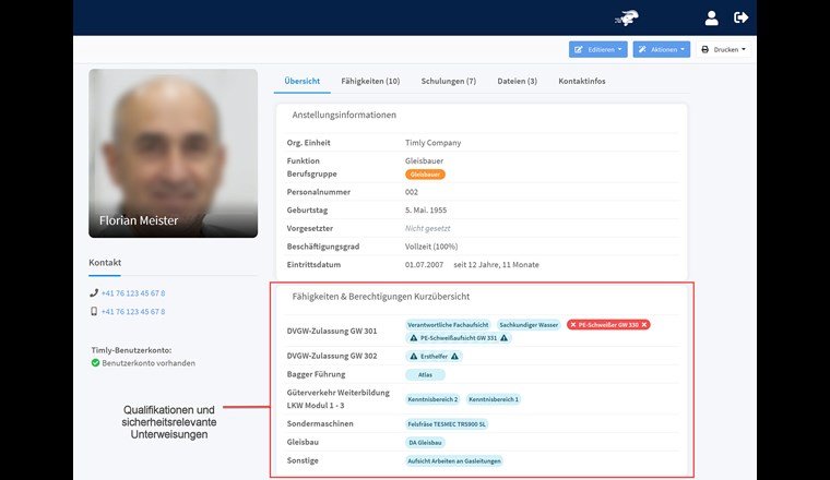 Mitarbeiterprofil mit Kompetenzübersicht.