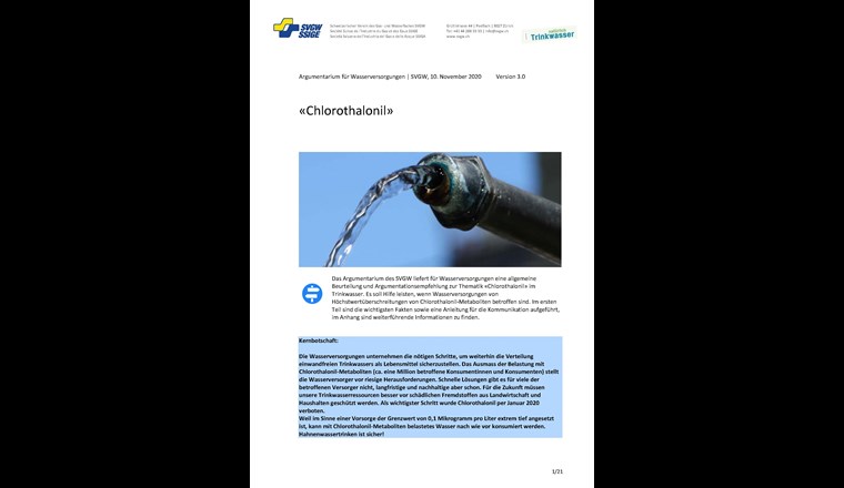 Auf svgw.ch/wasser/dossier-chlorothalonil ist das Argumentarium für SVGW-Mitglieder frei verfügbar.