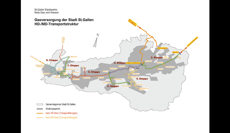 Etappenübersicht des Druckerhöhungsprojekts in St. Gallen.