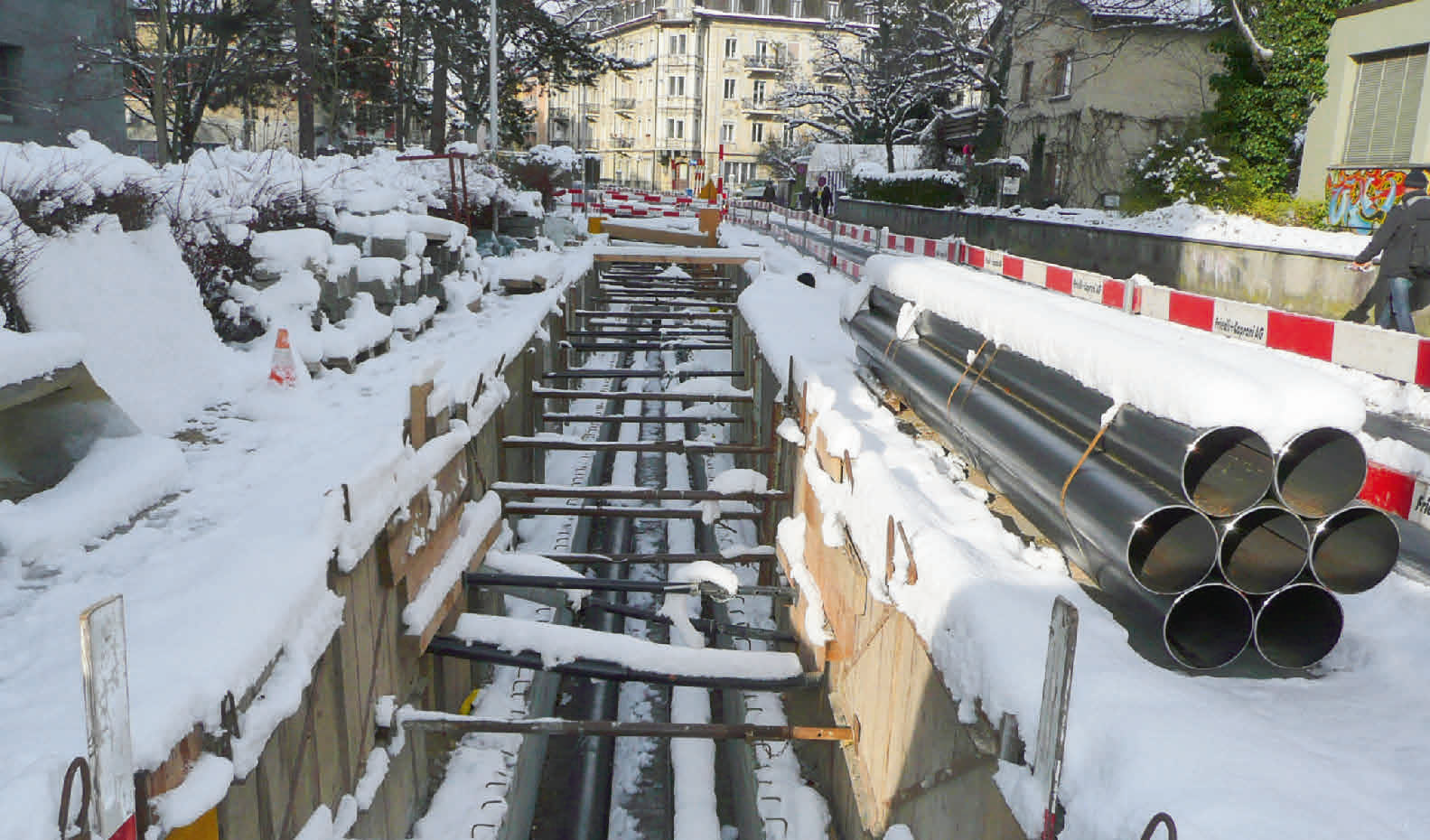 Fernwärmeausbau im urbanen Umfeld.