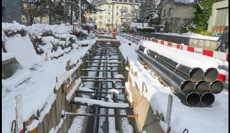 Fernwärmeausbau im urbanen Umfeld.