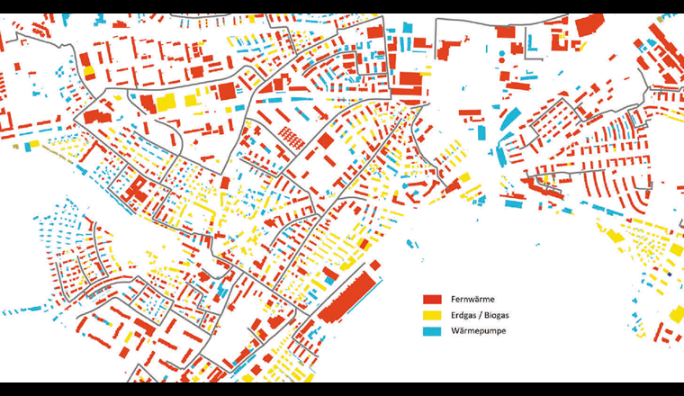 Fig. 1 Die künftige klimaneutrale Wärmeversorgung der Stadt Bern steht auf drei Beinen: Fernwärme, Wärmepumpen und Gasversorgung mit erneuerbaren Gasen (Biogas, grüner Wasserstoff).