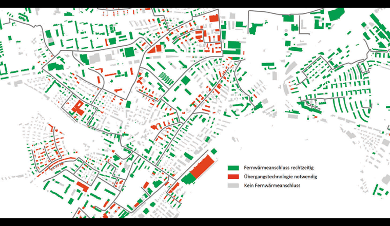 Fig. 2 Fernwärmeversorgung in Bern: Ausgehend von Heizungsart und Heizungsalter wurde ermittelt, für welche Gebäude wahrscheinlich eine Übergangslösung bis zum Fernwärmeanschluss erforderlich sein wird.