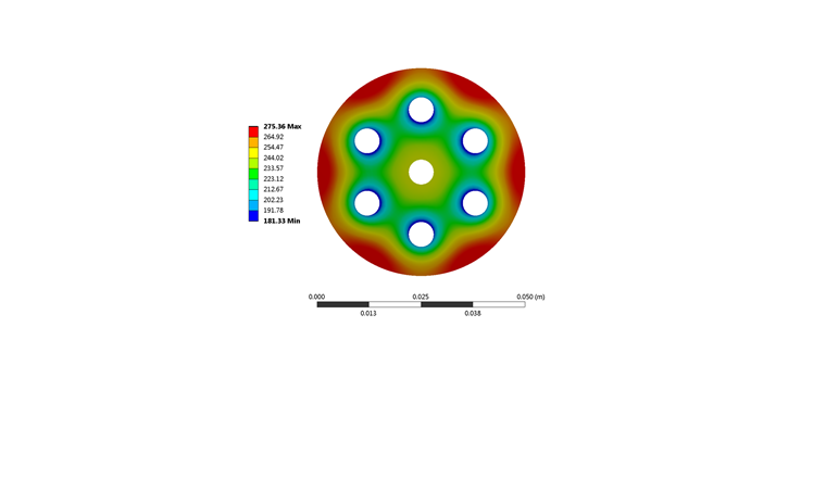 Fig. 5b Distribution de la température dans le réacteur de méthanation de 2 kW (vue de coupe). (Source: [9], Royal Society of Chemistry)