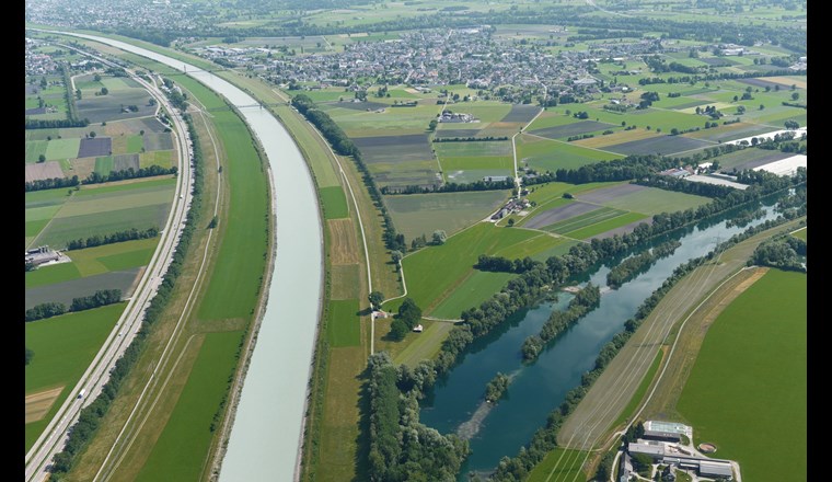 Auch der Rhein bei Diepoldsau ist  von Hochwasser bedroht. (Foto: Rhesi)