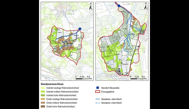 Fig. 1 Charakterisierung der Einzugsgebiete des Ballmoosbachs (links) und des Chrümmlisbachs (rechts).