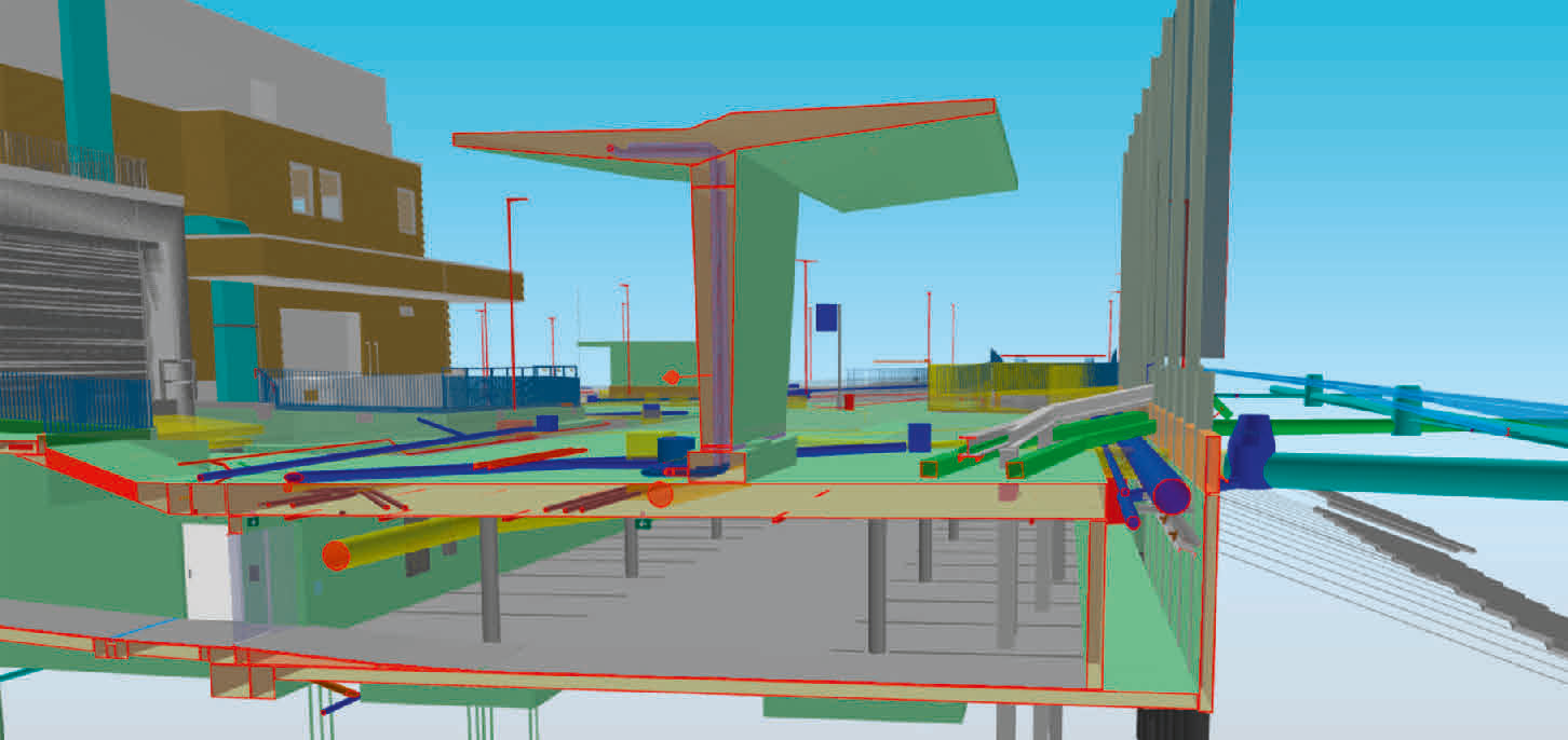 Lorze-Quellwasserversorgungsleitung. Links, gelb: in neuer Garage = Rückbau; rechts, blau: Umlegung an Baugrubensicherung entlang der S-Bahn