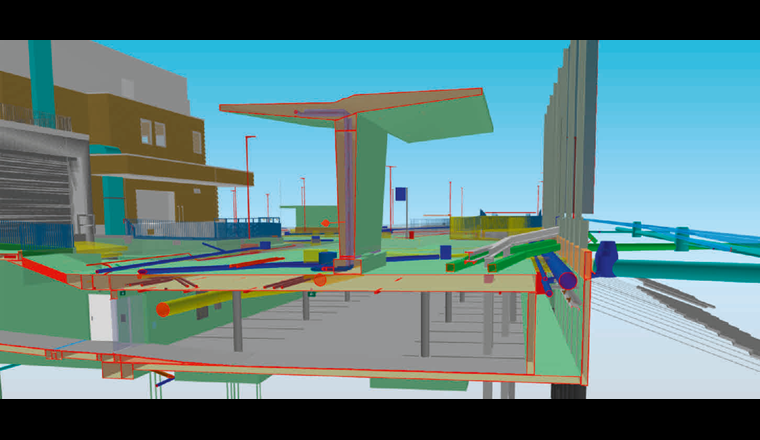 Lorze-Quellwasserversorgungsleitung. Links, gelb: in neuer Garage = Rückbau; rechts, blau: Umlegung an Baugrubensicherung entlang der S-Bahn