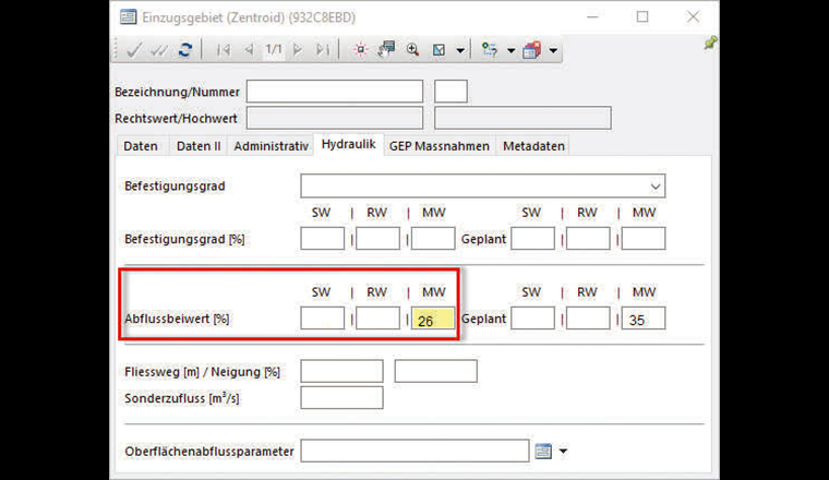 Nachführungsmasken für die Aktualisierung der Einzugsgebietsdaten direkt im GIS-System.