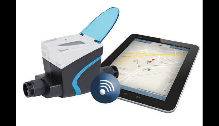 Fig. 1 Intelligente Wassermessung mit einem modernen statischen Zähler. Dieser Wasserzähler muss zum Auslesen nicht vor Ort besucht werden; verschiedene Möglichkeiten der Datenübertragung stehen zur Verfügung.