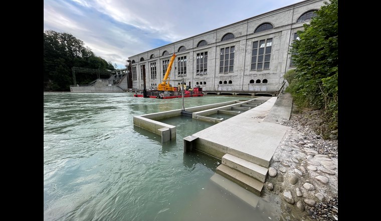 Mit der Inbetriebnahme des Fischlifts Wasserkraftwerk Mühleberg ist die erste von 40 Massnahmen für Fischgängigkeit bei BKW Wasserkraftwerken abgeschlossen. (©BKW)