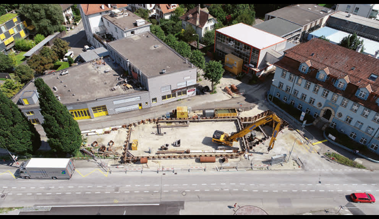 Das Bauprojekt des Pumpwerkes musste aufgrund von Anpassungen zugunsten der Archäologie im Untergrund angepasst werden. (Foto: Energie Service Biel/Bienne)