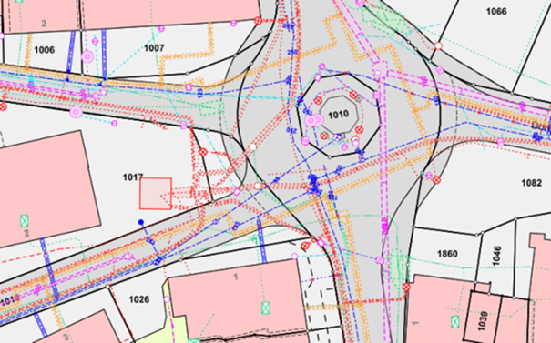 In einem Leitungskataster sind Ver- und Entsorgungsleitungen verzeichnet. Die Leitungskatasterdaten werden heute mehrheitlich digital in einem Geoinformationssystem verwaltet.  (© swisstopo)